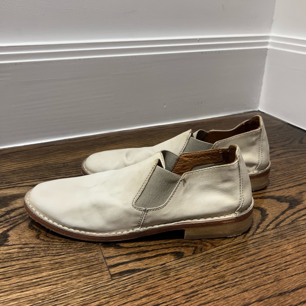 Vince Slip-On White Leather Shoe, Freshly Resoled and Cleaned